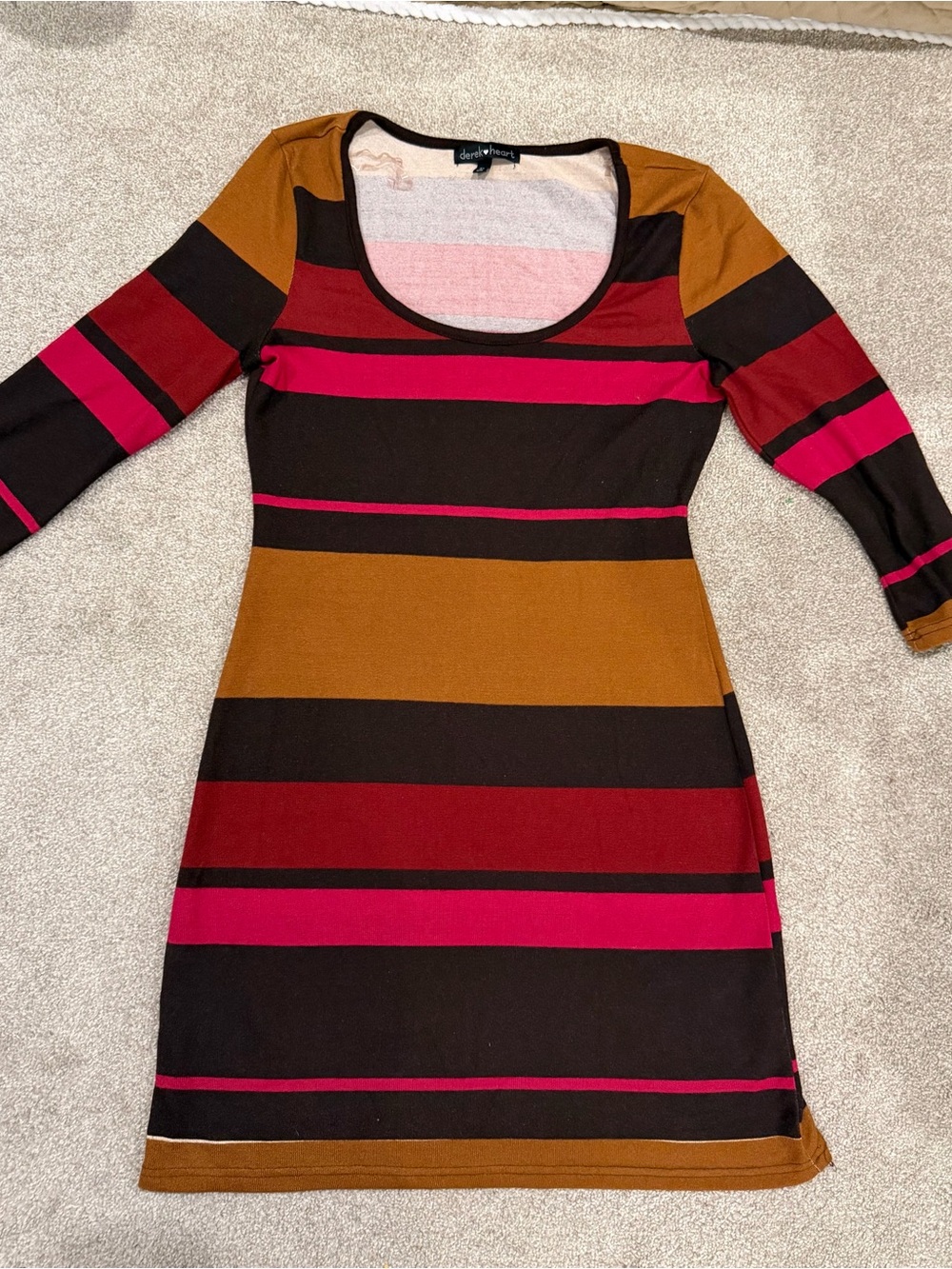 Perfect fall Striped Scoop Neck Bodycon Dress in Burgundy, Pink & Mustard - Picture 2 of 6